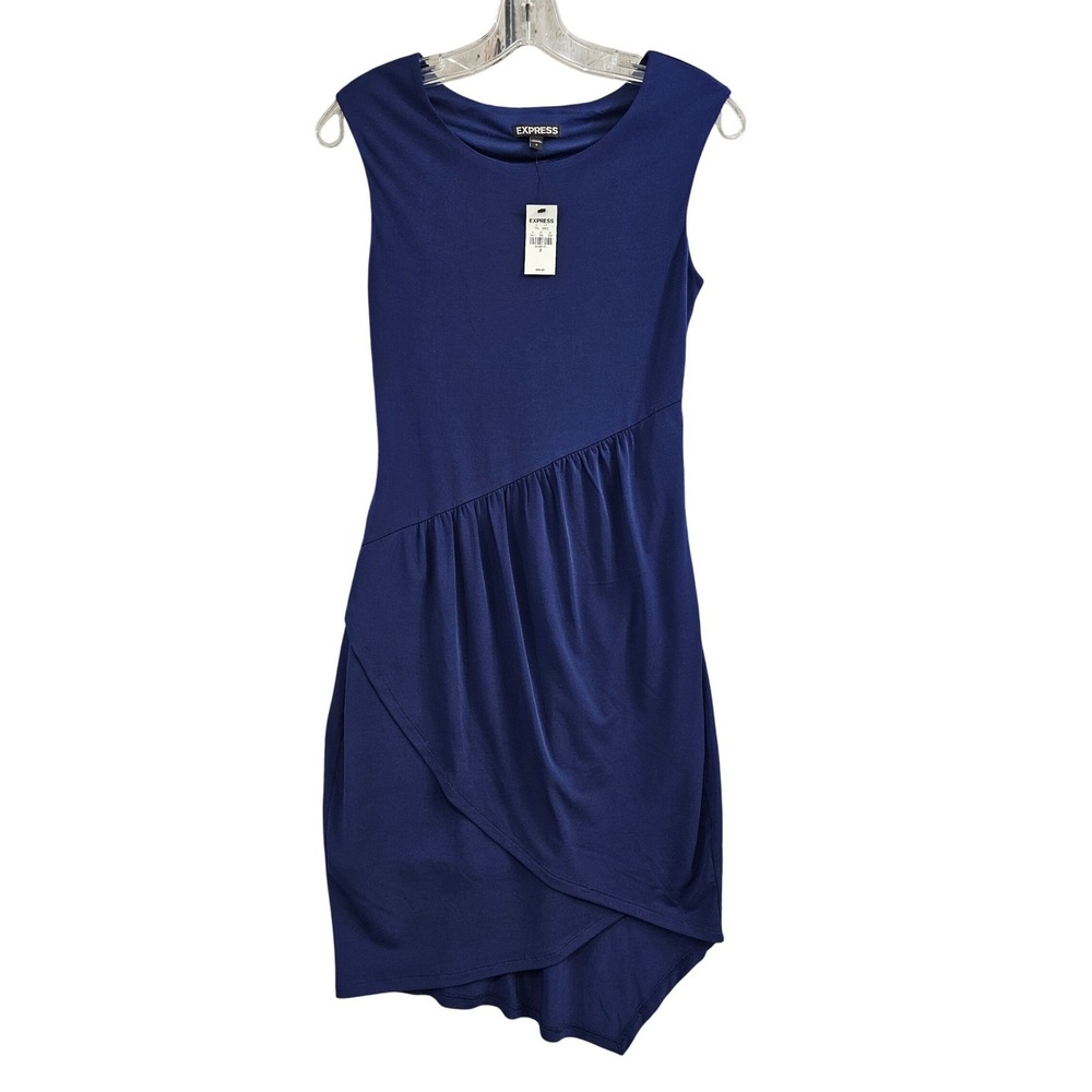 Express Womens Sleeveless Asymmetrical Ruched‎ Drape Dress Royal Blue Size 2 NEW